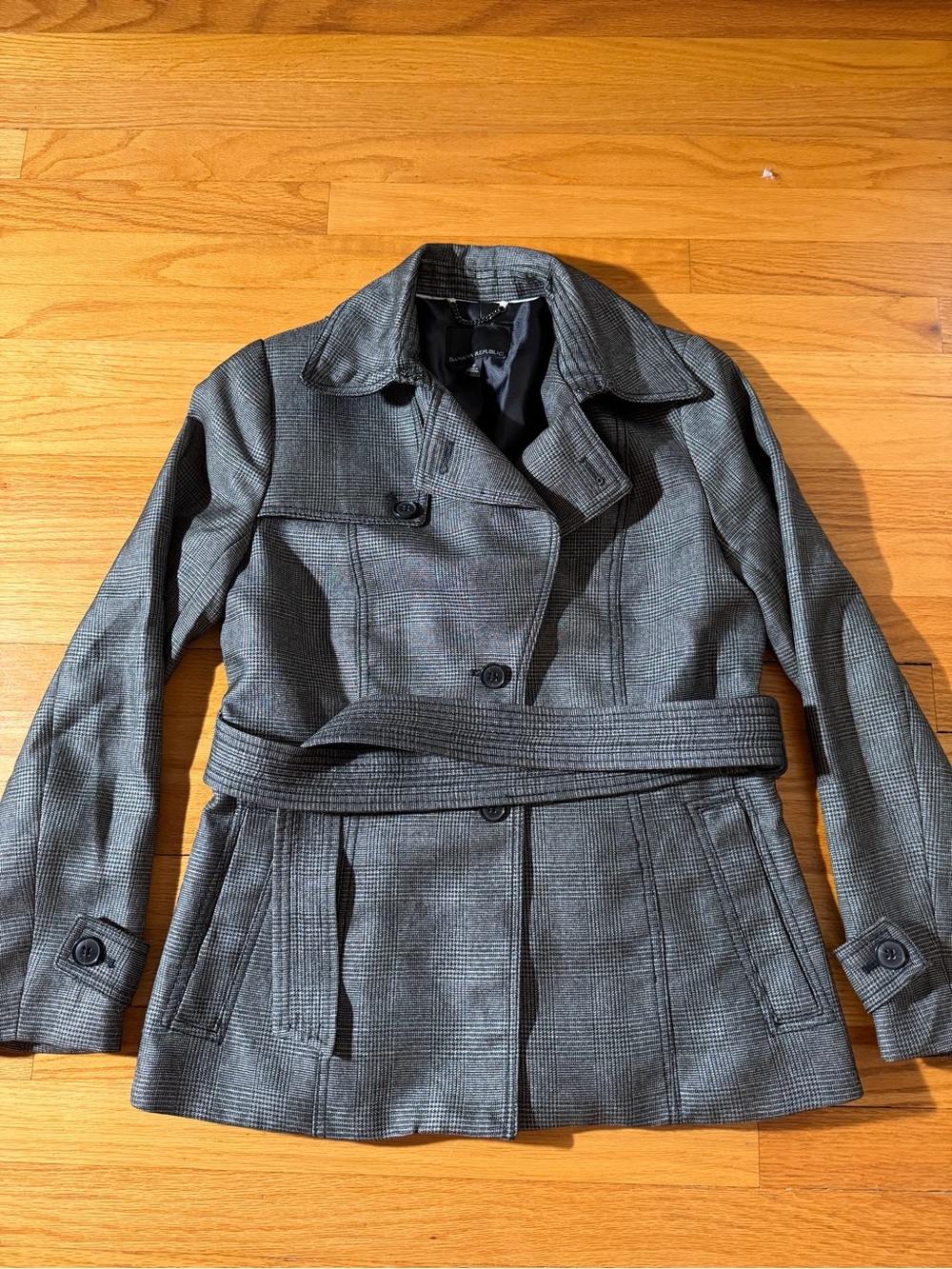 Banana Republic Gray Plaid Belted Pea Coat Size 6